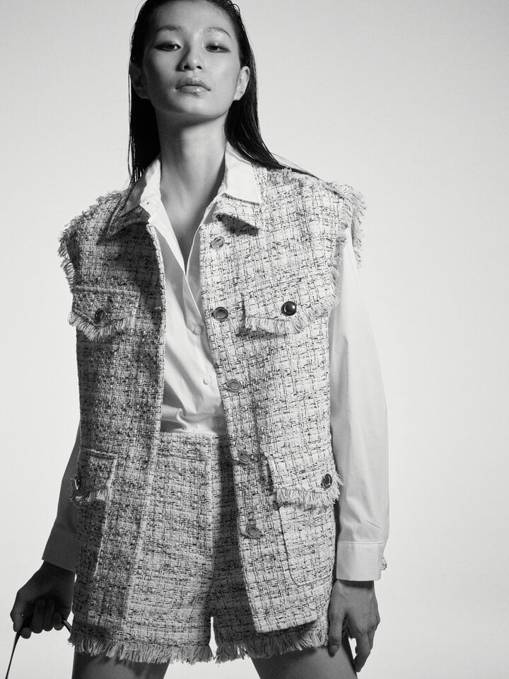 Bouclé vest - women's vests and sleeveless jackets - White | Sisley image number 7